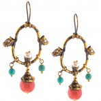 Ottoman Coral, Turquoise & Pearl Earrings