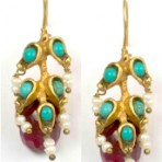 Garnet, Turquoise and Freshwater Seed Pearl Earrings