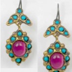 Garnet and Turquoise Etruscan Earrings