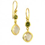 Peridot and White Topaz Silver Earrings (Plated in 18kt Gold)
