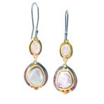 Pink Tourmaline and Byzantine Pearl Earrings